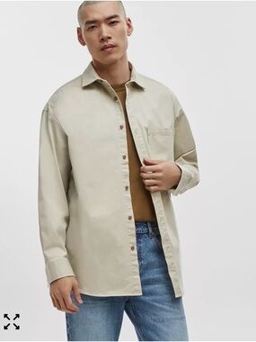 Mode of One Casual Light Beige Button-Up Shirt